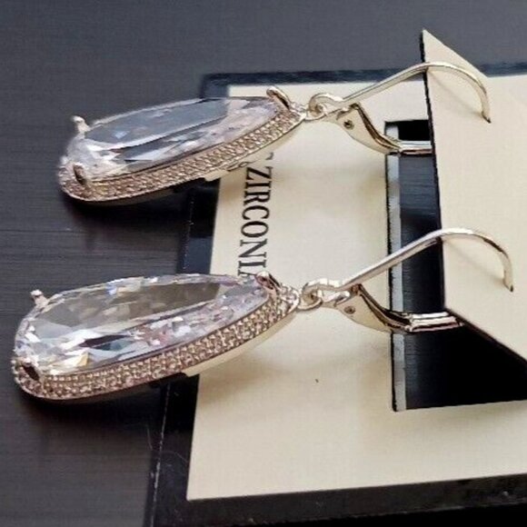 NAPIER Glamorous Silver Long Teardrop Clear CZ Stone Dangle Earrings**NEW! - Picture 3 of 5